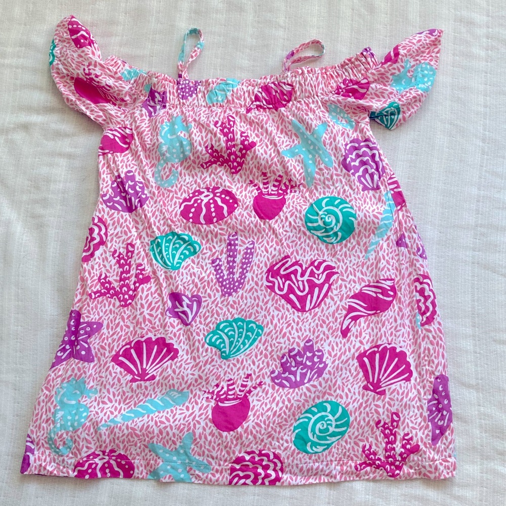 Hatley Girls Size 6 Pink Seashell Cold Shoulder Dress Coastal Vacation Resort